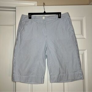 Talbots Stretch Blue & White Striped Bermuda Chino Shorts Womens Sz 14.